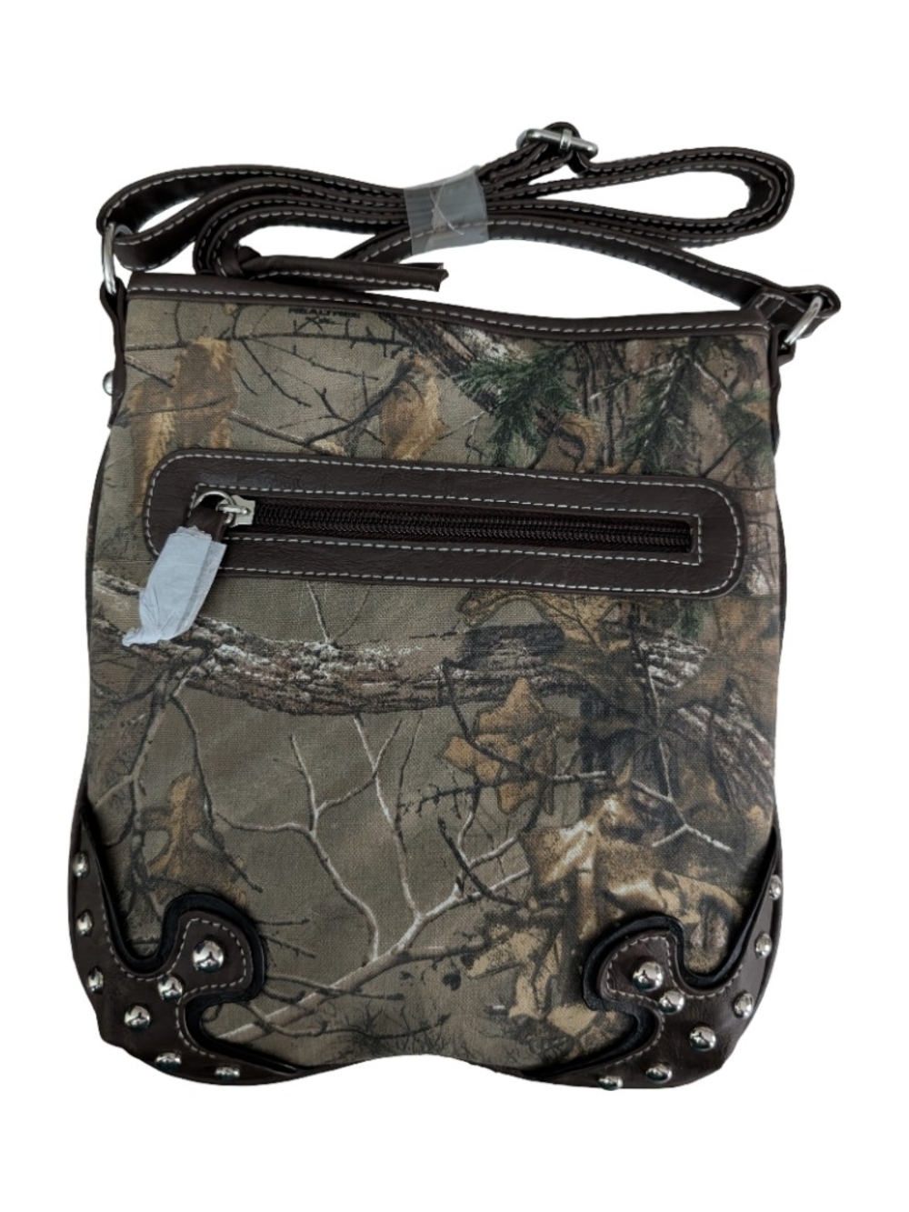 Realtree Camo Crossbody Purse Shoulder Bag Faux Leather Trim Silver Studs